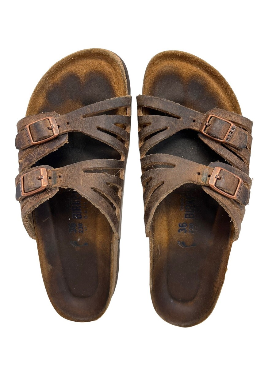 Birkenstock Granada Sandals Habana Oiled Brown Leather Slides Womens N 36