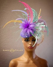 Kentucky Derby Fascinator Mint Green Coral Pink Purple Royal Ascot Hat Del Mar