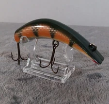 Vintage Kautzky Lazy Ike 3.5" Crankbait Fishing Lure, Green/Orange/Scale