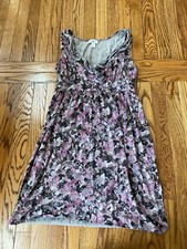 Women's Ann Taylor LOFT Purple Black Gray Floral Sleeveless Dress, Size Small