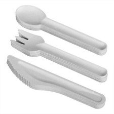 White Bagasse Cutlery Set Spoons Forks Knives Eco Friendly Disposable for Events