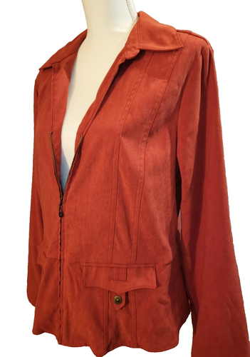 L.A. Blues Womens Large Burnt Orange Light Jacket Snap Pockets Zip Up - Picture 17 of 18