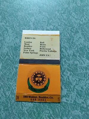 Vintage Matchbook Ephemera Collectible J7 Boulder Colorado Pedro Verdes
