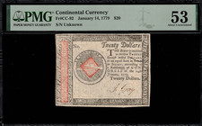 CC-92 Continental Currency - January 14, 1779 $20 - Graded PMG 53