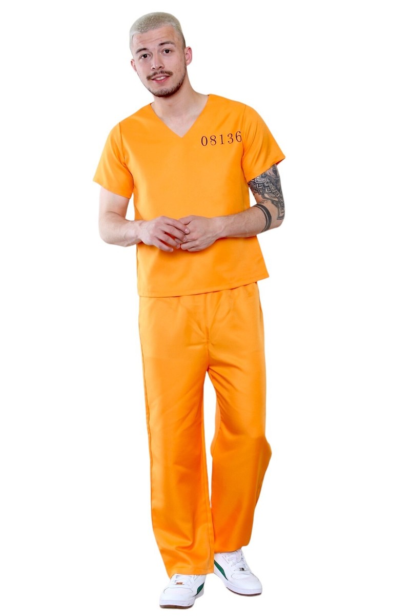 Costume Da Prigioniero Arancione Per Adulti Pezzi M XL