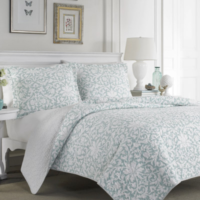 2 Piece Reversible Quilt Set Twin Size Blue Aqua Floral Bedspread Coverlet Girls Ebay