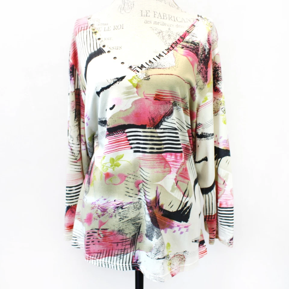 LYNN RITCHIE Plus Silk Blend Colorful Abstract Floral TOP SHIRT BLOUSE 3X — 第 2/4 张图片