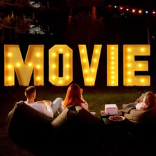 5 Pcs 2.3ft Marquee Light up Movie Night Light up Sign Movie Letter Signs for...