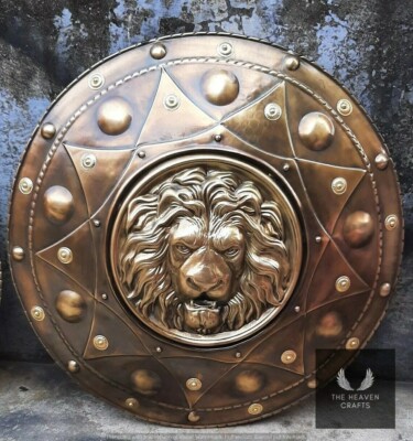 Lion Face Round Shield Medieval Iron Shield Knight Armor Steel 22'' Shield