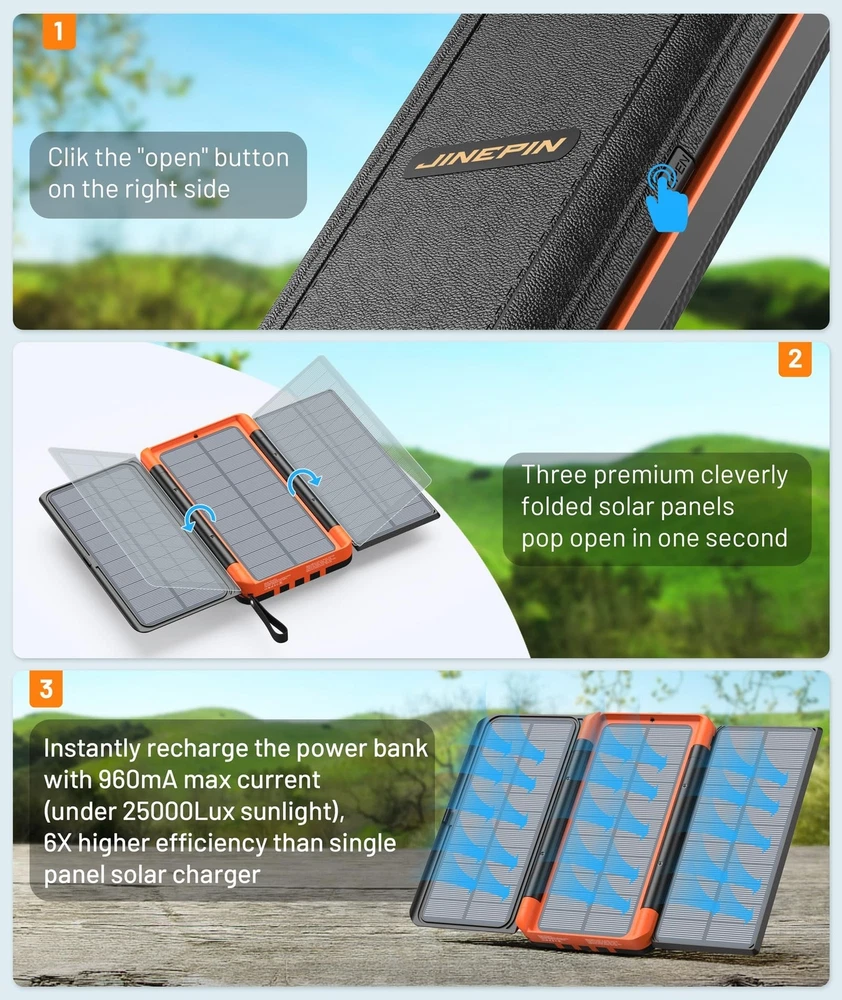 Power Bank Solar Charger 46800mAh Built in 4 Cables 3 Foldable Solar Panels, ... Power Bank Solar Charger 46800mAh Built in 4 Cables 3 Foldable Solar Panels, ...