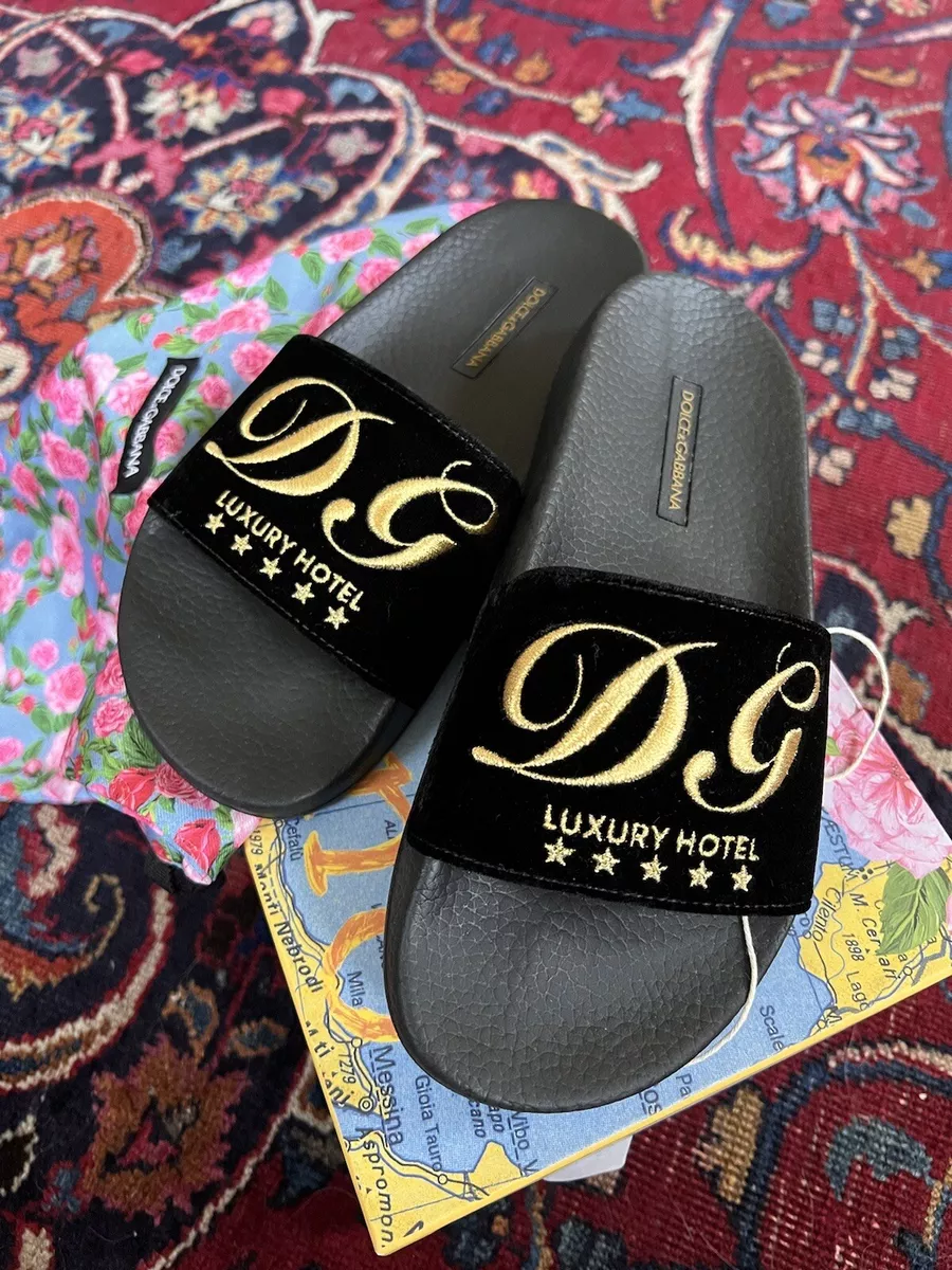 Dolce Gabbana Hotel Pool Slides Black Sandals Flip Flops Size 36 100 Auth