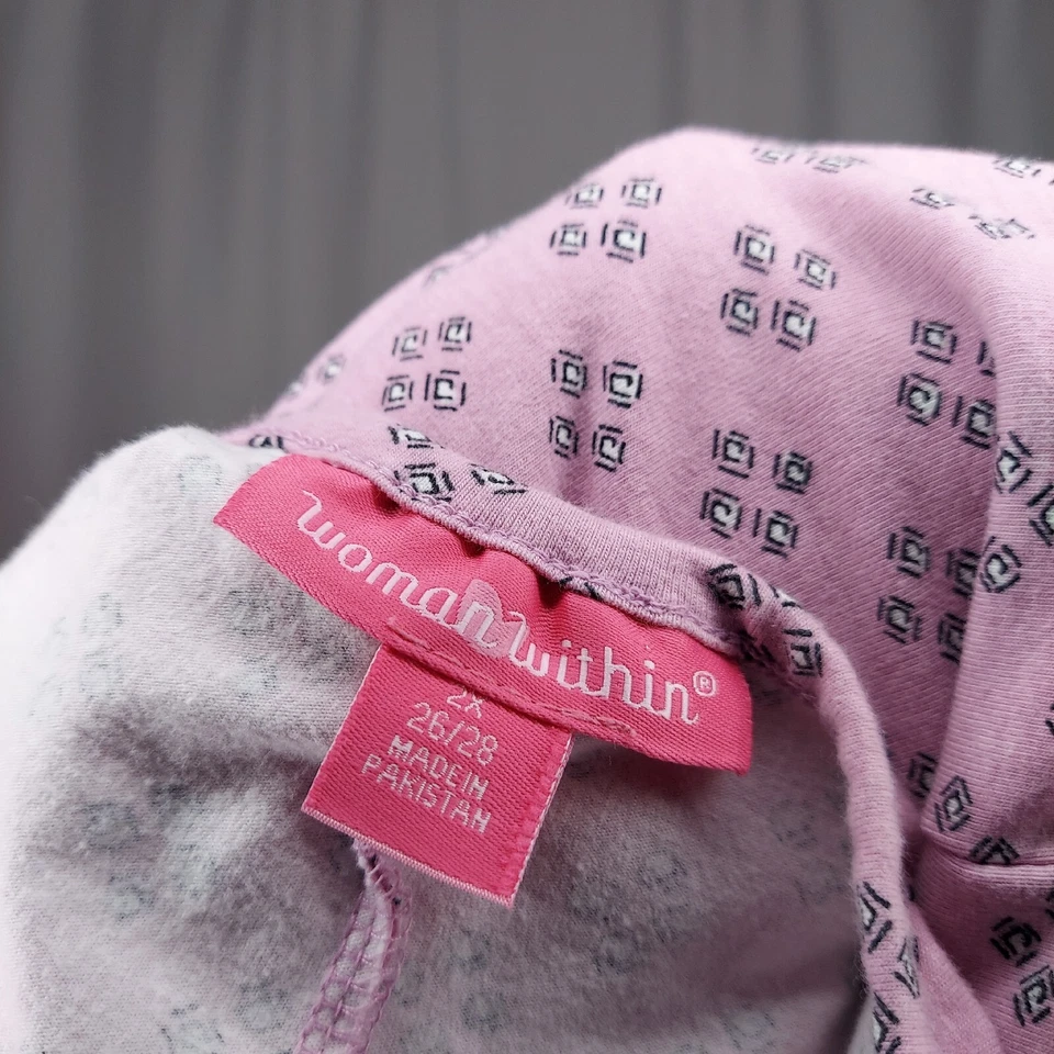 Woman Within Sleeveless Dress 26/28 Purple Black V-Neck Stretch Cotton Empire  - Image 3 of 4