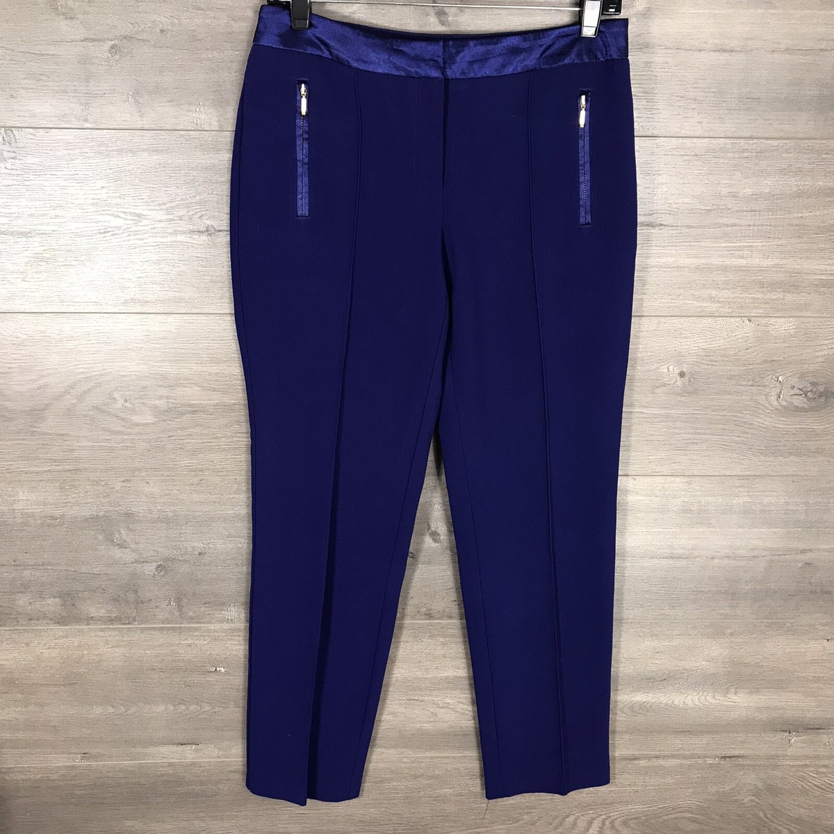 Chico's Women's Size 00 Tapered Leg Dress Pants Satin Trimmed Indigo 29
