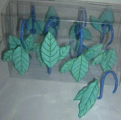 Creative Bath 12 Rolling shower curtain hooks creative bath Green Leaves New - Image 1 of 4