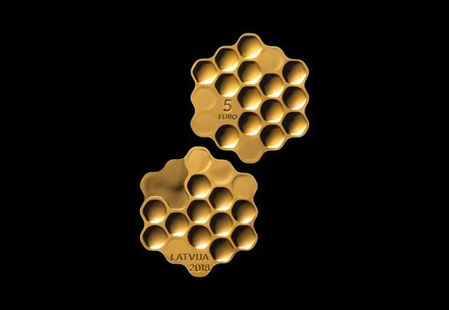 NGC PF 68 Latvia 2018 silver coin gold plated 5 euro "Honey coin"