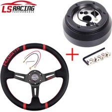 14" Deep Dish Drifting Steering Wheel +Short Hub Adapter Kit for Dodge Jeep 170H