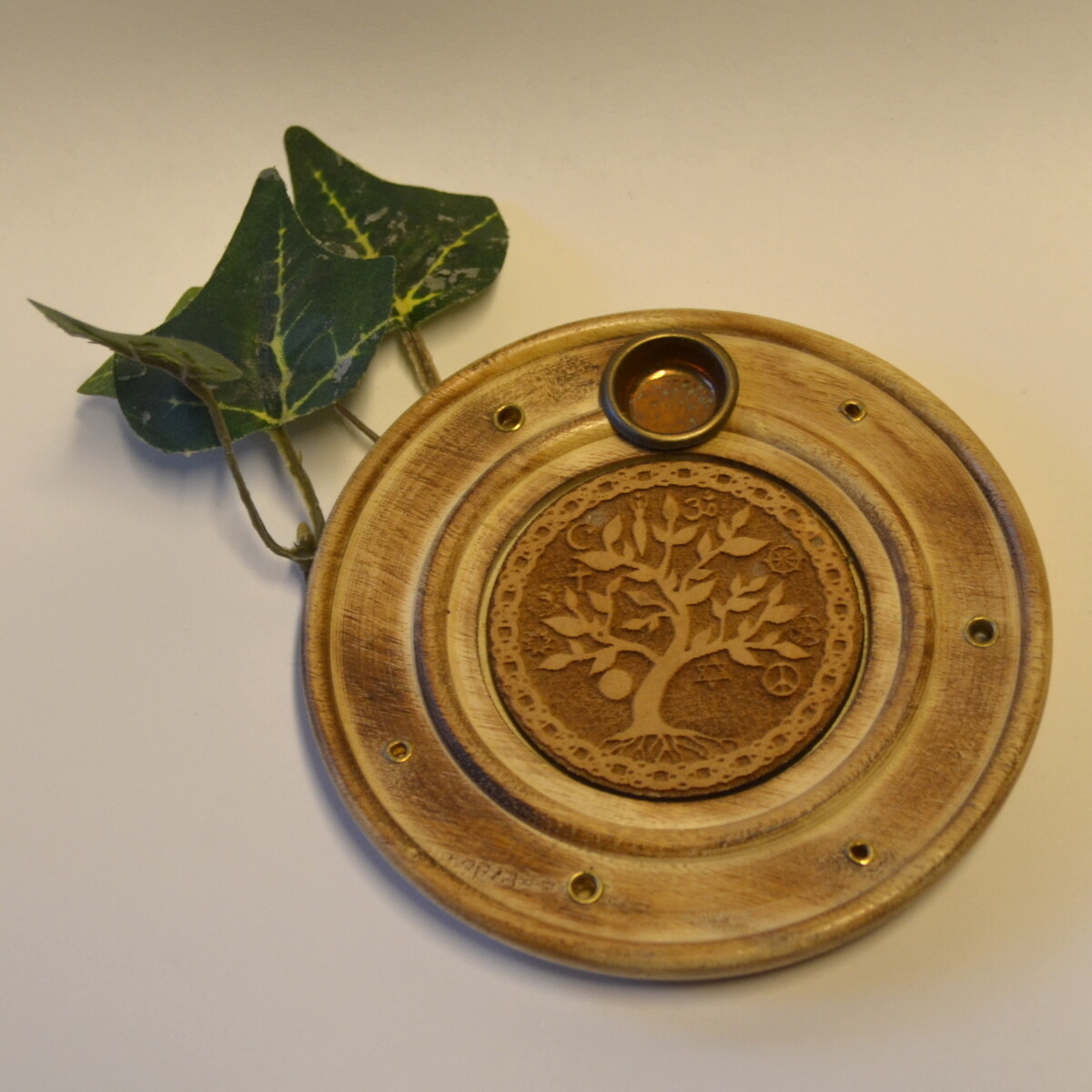 Räucherteller BAUM DES LEBENS Halter für Räucherkegel und Räucherstäbchen Holz