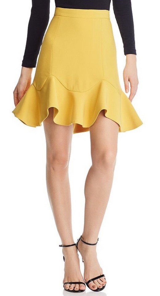 Bardot Size 14 Laurie Mustard Flounce Hem Lined Fit And Flare Skirt