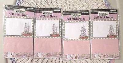 4 PKS Mary Engelbreit Garden Bench Trellis Floral Themed Self Stick Notes NEW