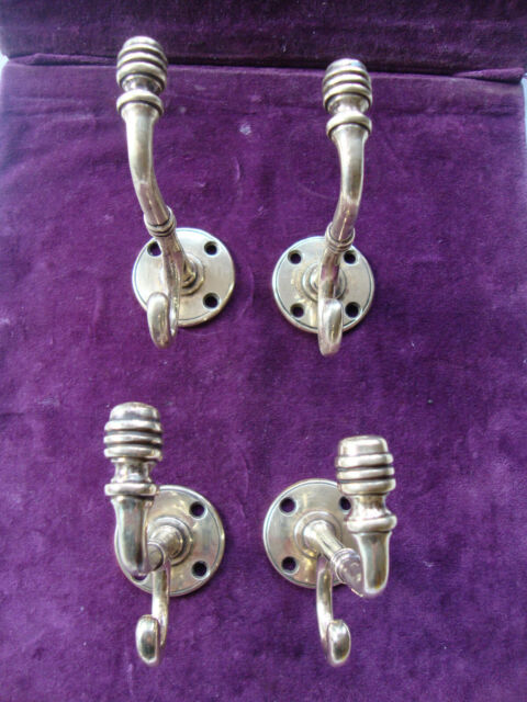 Antique excellent quality solid brass coat hooks x 5