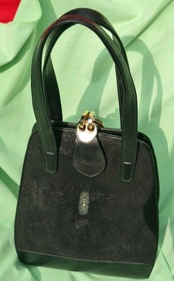 Original Kismet Sting-Ray Fish Echt Stachelrochenleder Handtasche Schwarz