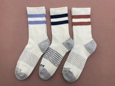 3 Pairs Bombas Women's Retro striped half-calf socks Size Medium 8-10.5 white