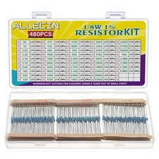 1/8W Metal Film Resistor Kit from 1 Ohm to 6.8M 48Values 1/8 Watt 1%... 
