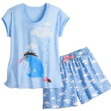Winnie the Pooh Disney Store Womens Size Medium Eeyore Pajama Sleep Set Blue
