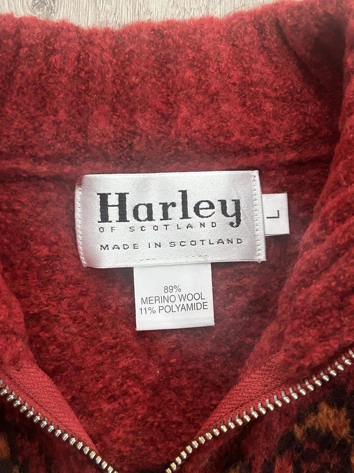 Cárdigan suéter para mujer Harley of Scotland de lana merino rojo cremallera completa L Foto 4 de 4