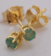 Natural/Earth-Mined Colombian Emerald Stud Earrings 18k 2.5mm