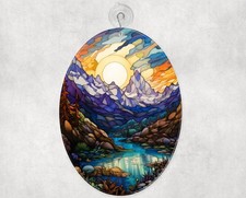 Glass Suncatcher Handcrafted Mountain Sunrise Stained Glass Window Decor