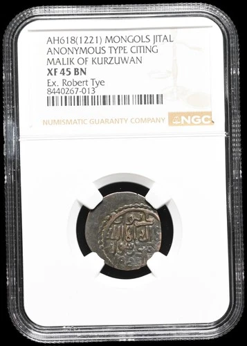 Kurzuwan. Rabi II, AH 618 (June 1221), Ghengis Khan Seige coin, NGC XF45, Ex Tye
