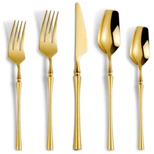 Lemeya 20-Piece Gold Silverware Set for 4,Modern 18/10 Stainless Steel Flatwa...