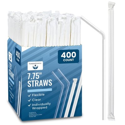 Clear Plastic Straws, Disposable - 400 Bendy Drinking Straws - 7.75'' and Indi...