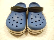Crocs Bright Blue /Black Strap w/white Excellent Condition