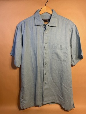 Pronto Uomo 100% Linen Shirt Mens Collared L Button Up Blue (SHIPS FREE!)