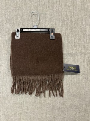NWT Polo Ralph Lauren Brown Reversible Wool Blend Fringe Scarf Adult O/S Italy