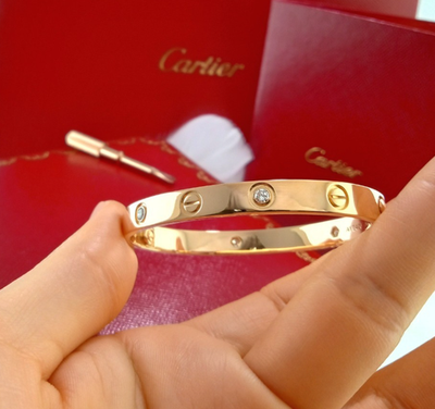 CARTIER LOVE BRACELET 4 DIAMOND 18K RG NEW VERSION SIZE 17 W