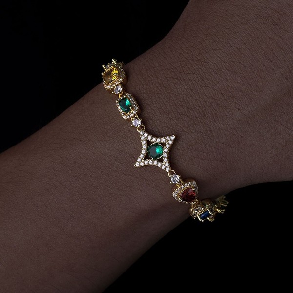 Alternate view of Men's Gold Plated Steei Colorful Star Iced Cuban Link Bracelet