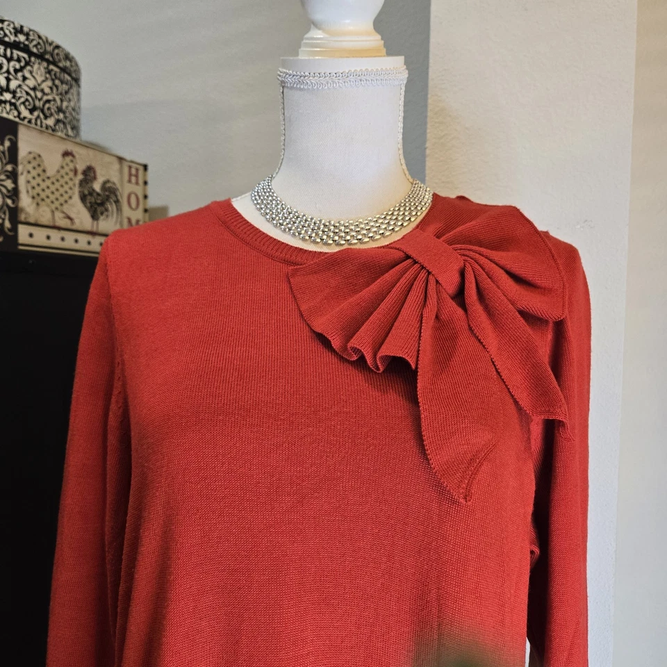 J Howard Red Sweater Dress Knit Bow Trim Acrylic 1X   36 - Image 2 of 4