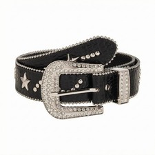 Rhinestone Buckle Belt Studded Textured Belt Wide Design