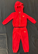 Red Gold Baby Girl True Religion 2 Pc Set Zip Hood Sweat Outfit Track Suit 12M