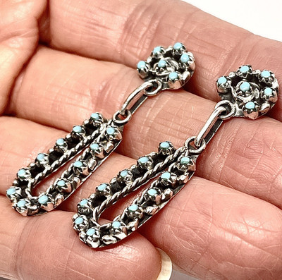Zuni Snake Eye Horseshoe Earrings Turquoise Signed Native Amer Sterling Post