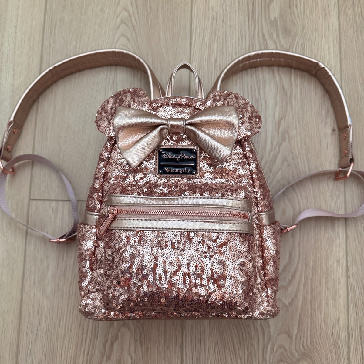 Minnie Mouse Sequin Loungefly Mini Backpack Rose Gold WDW Disney World  Mickey