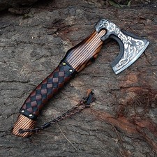 Hand Forged Viking Battle Axe - Carbon Steel Bearded Hatchet Camping Tool Gift