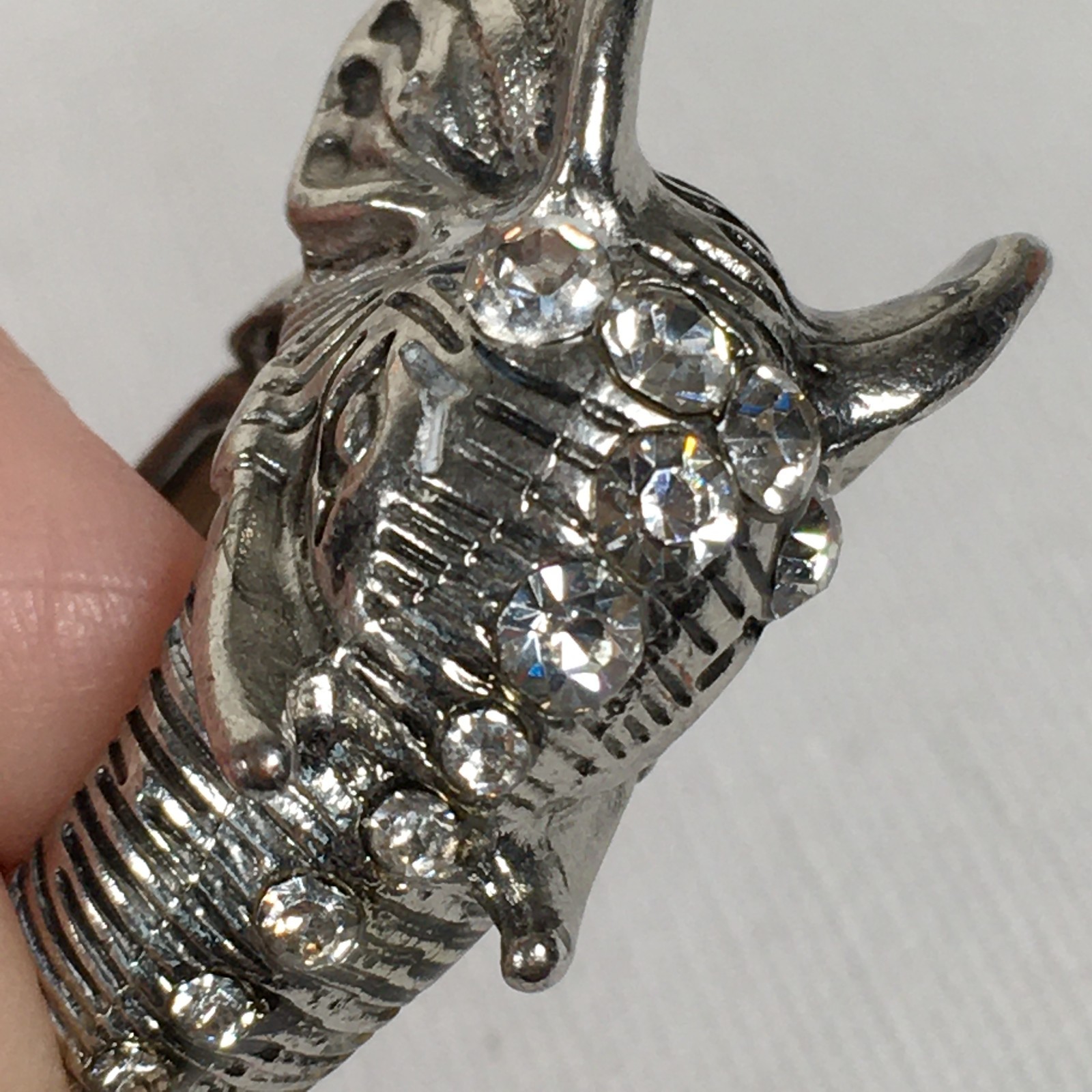 Silver Tone Elephant Head Flexable Ring Rhineston… - image 7