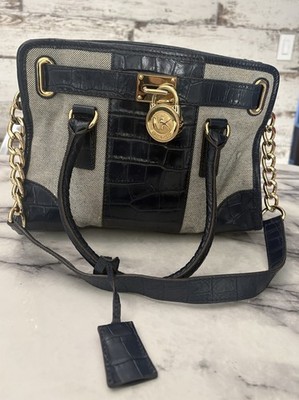 Michael Kors Purse Hamilton Alligator Navy And Grey Handbag