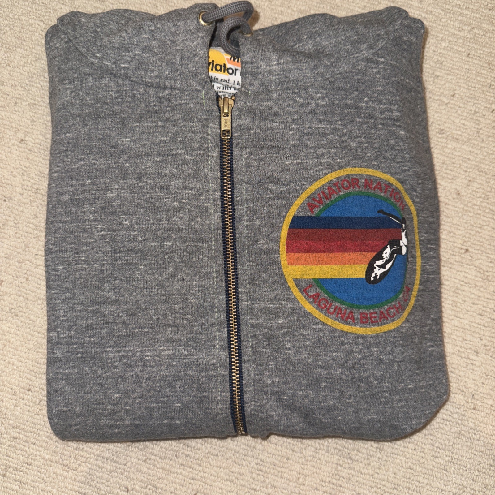 Aviator Nation Heather Grey Logo Zip Sweatshirt Laguna Beach Unisex Medium