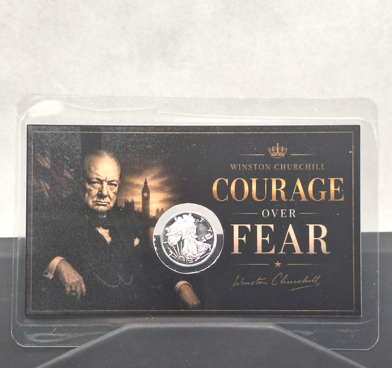 Winston Churchill Tribute Card w/ Genuine 1g .999 Fine Silver Walking Round