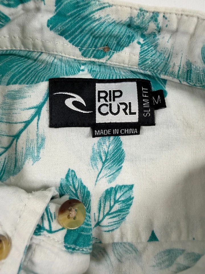 Rip Curl Shirt Mens M Slim Fit Short Sleeve Button Up Floral Hawaiian White Teal - Image 3 of 4